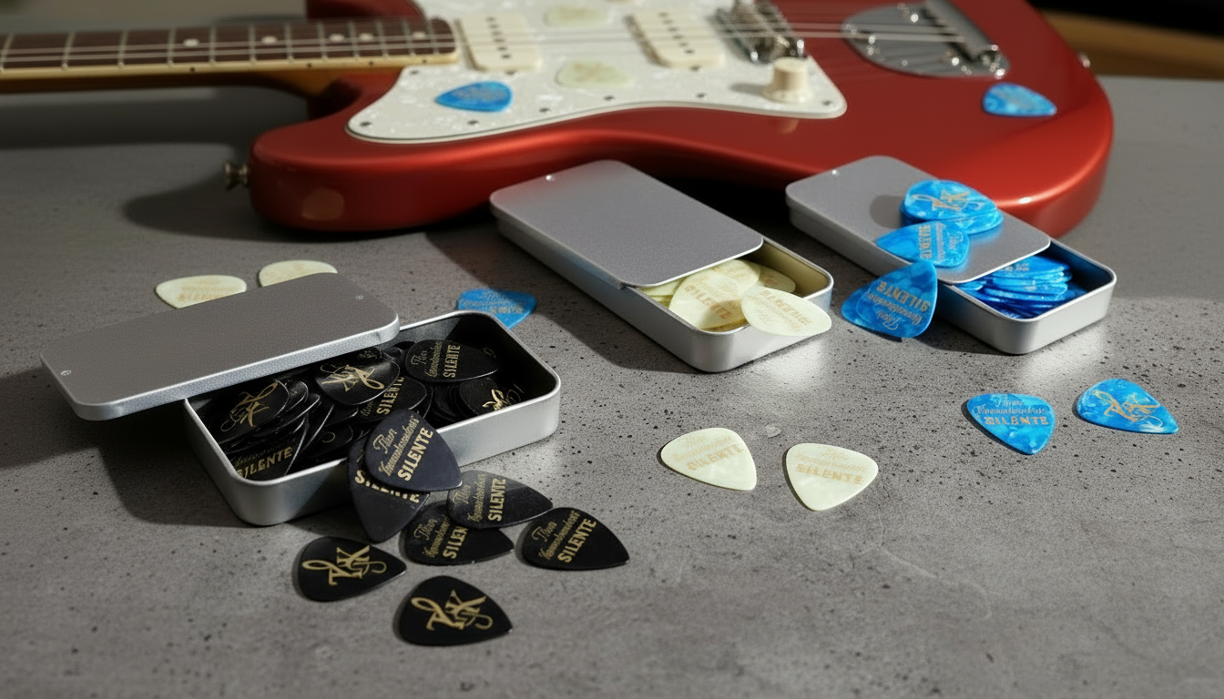 Guitar Picks with Guitar Background