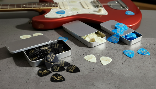 Guitar Picks with Guitar Background