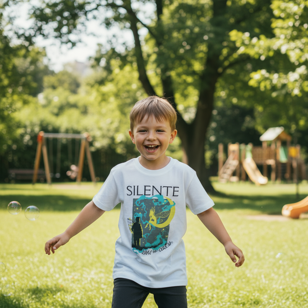 Realistic boy wearing Lovac na čudesa t-shirt at park
