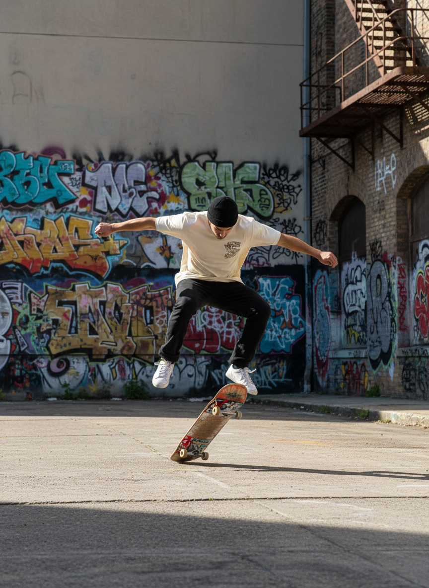 Silente T-Shirt Cream Realistic Skateboard Jump Mockup