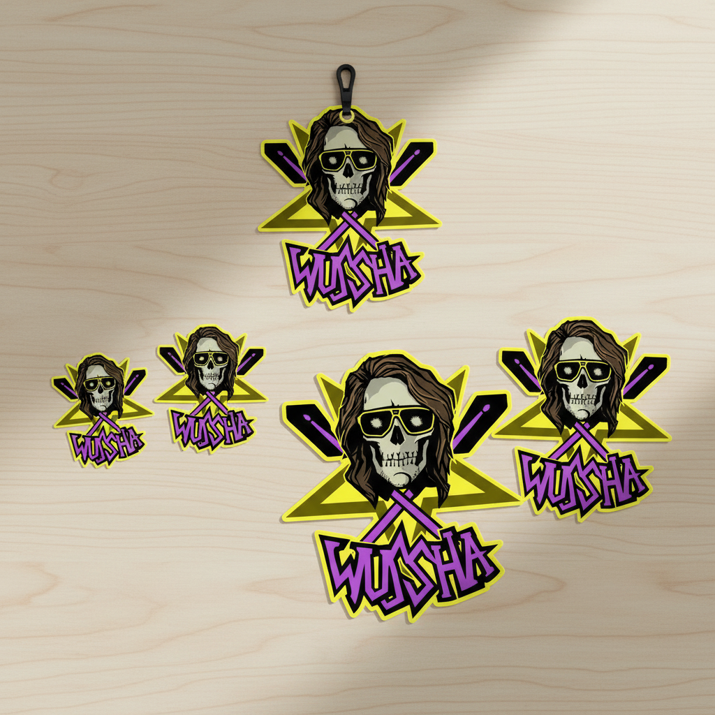 Wussha die-cut stickers and car scent mockup